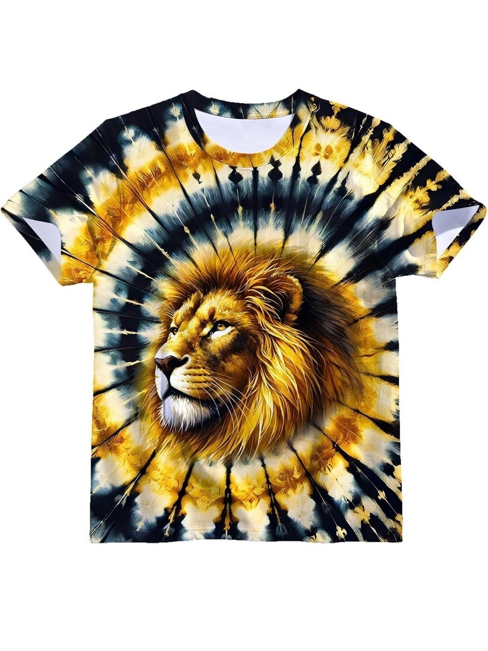 Lion Graphic Tie-Dye Tee in Gold and Black size XL
